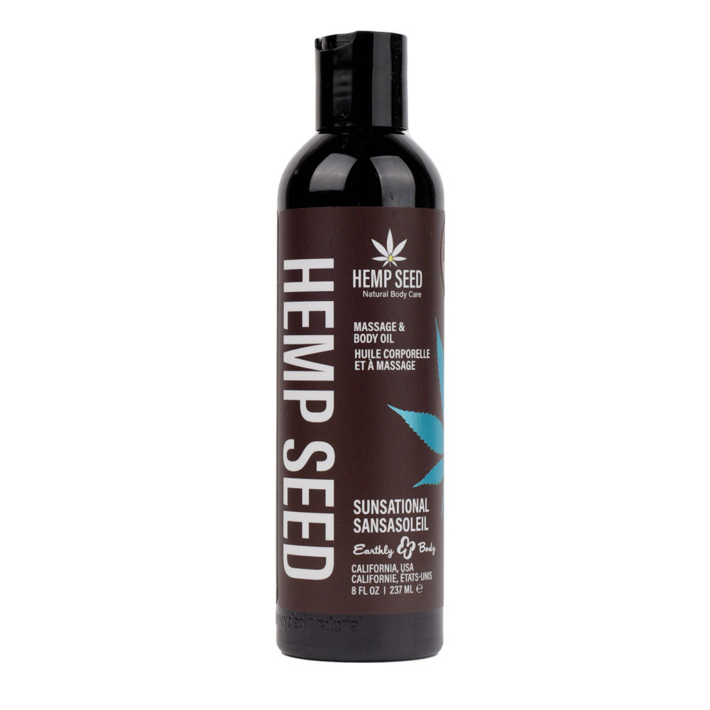 Hemp Seed Massage & Body Oil - Sunsational (Italian Bergamot, Juniper Berries & White Wood) Scented - 237 ml Bottle - Hush Store Sydney 