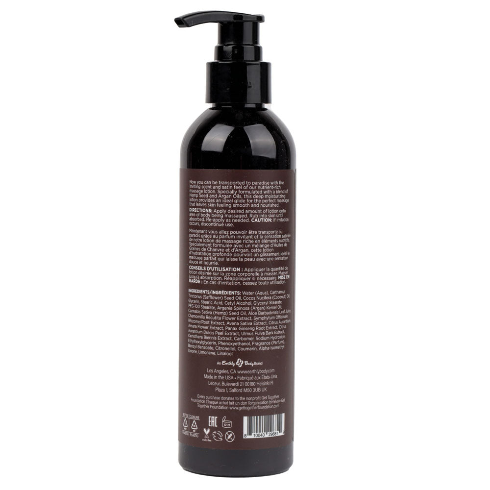 Hemp Seed Massage Lotion - Kashmir Musk (Brandy, Jasmine, Cedarwood Musk) Scented - 237 ml Bottle - Hush Store Sydney 