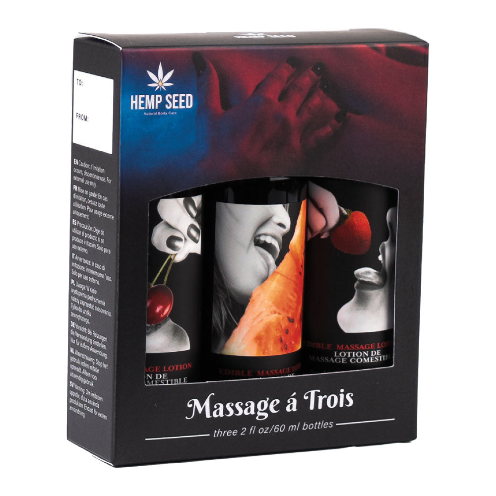 Hemp Seed Edible Massage A Trois - Edible Massage Lotion Kit - 3 Bottle Set