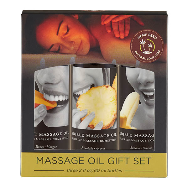 Edible Tropical Massage Oil Trio - Mango, Pineapple & Banana Flavoured - 3 x 59 ml Bottles - Hush Store Sydney 