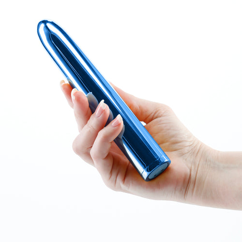 Chroma - Blue - Metallic Blue 17 cm USB Rechargeable Vibrator - Hush Store Sydney 