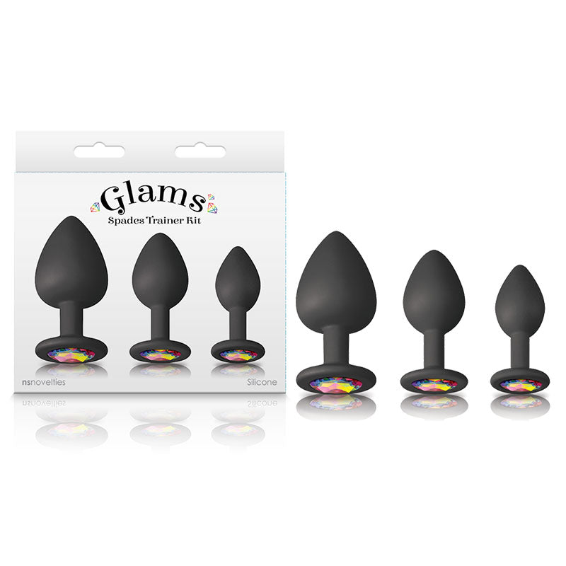 Glams Spades Trainer Kit - Black Butt Plugs with Gems - Set of 3 Sizes - Hush Store Sydney 