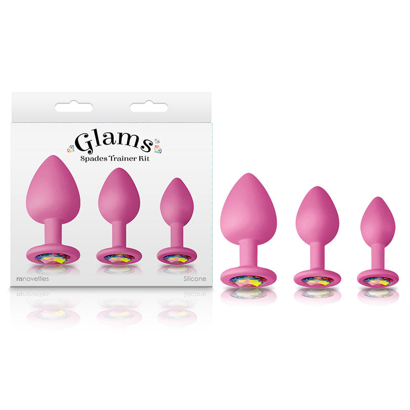 Glams Spades Trainer Kit - Pink Butt Plugs with Gems - Set of 3 Sizes - Hush Store Sydney 