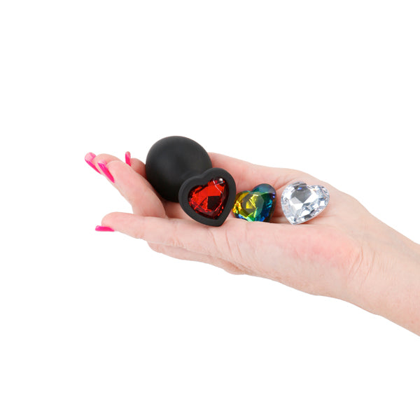 Glams Xchange Heart - Medium - Black Medium Butt Plug with Interchangeable Heart Gems - Hush Store Sydney 