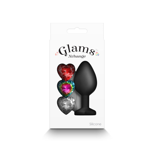 Glams Xchange Heart - Medium - Black Medium Butt Plug with Interchangeable Heart Gems - Hush Store Sydney 
