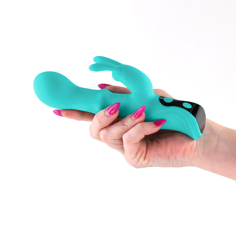 INYA Cyberluxe - Aqua - Aqua 18 cm USB Rechargeable Rabbit Vibrator with Sliding Ring Shaft