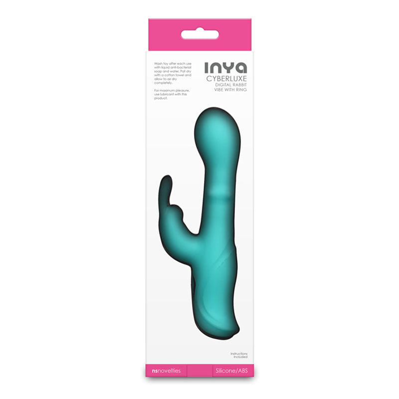 INYA Cyberluxe - Aqua - Aqua 18 cm USB Rechargeable Rabbit Vibrator with Sliding Ring Shaft
