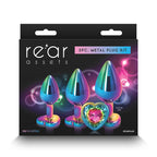 Rear Assets Trainer Kit - Multicolour - Rainbow Heart - Multi Coloured Metallic Butt Plugs with Rainbow Hearts - Set of 3 Sizes - Hush Store Sydney 