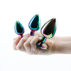 Rear Assets Trainer Kit - Multicolour - Rainbow Heart - Multi Coloured Metallic Butt Plugs with Rainbow Hearts - Set of 3 Sizes - Hush Store Sydney 