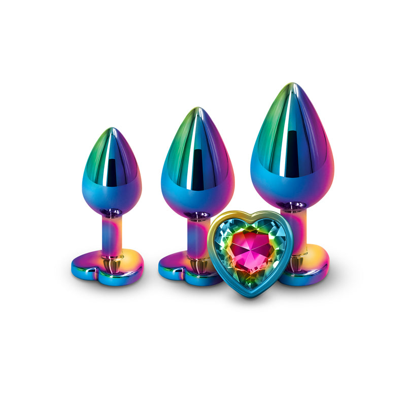 Rear Assets Trainer Kit - Multicolour - Rainbow Heart - Multi Coloured Metallic Butt Plugs with Rainbow Hearts - Set of 3 Sizes - Hush Store Sydney 