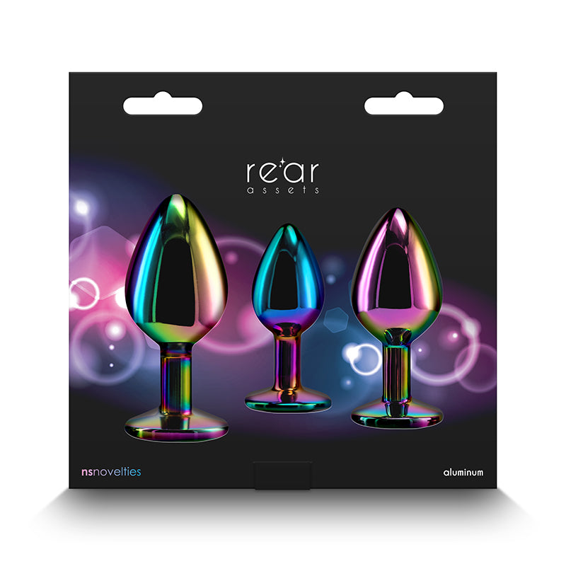 Rear Assets Trainer Kit - Multicolour - Rainbow Heart - Multi Coloured Metallic Butt Plugs with Rainbow Hearts - Set of 3 Sizes - Hush Store Sydney 