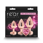 Rear Assets Trainer Kit - Rose Gold - Pink Heart - Rose Gold Metallic Butt Plugs with Pink Hearts - Set of 3 Sizes - Hush Store Sydney 