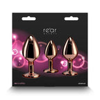 Rear Assets Trainer Kit - Rose Gold - Pink Heart - Rose Gold Metallic Butt Plugs with Pink Hearts - Set of 3 Sizes - Hush Store Sydney 