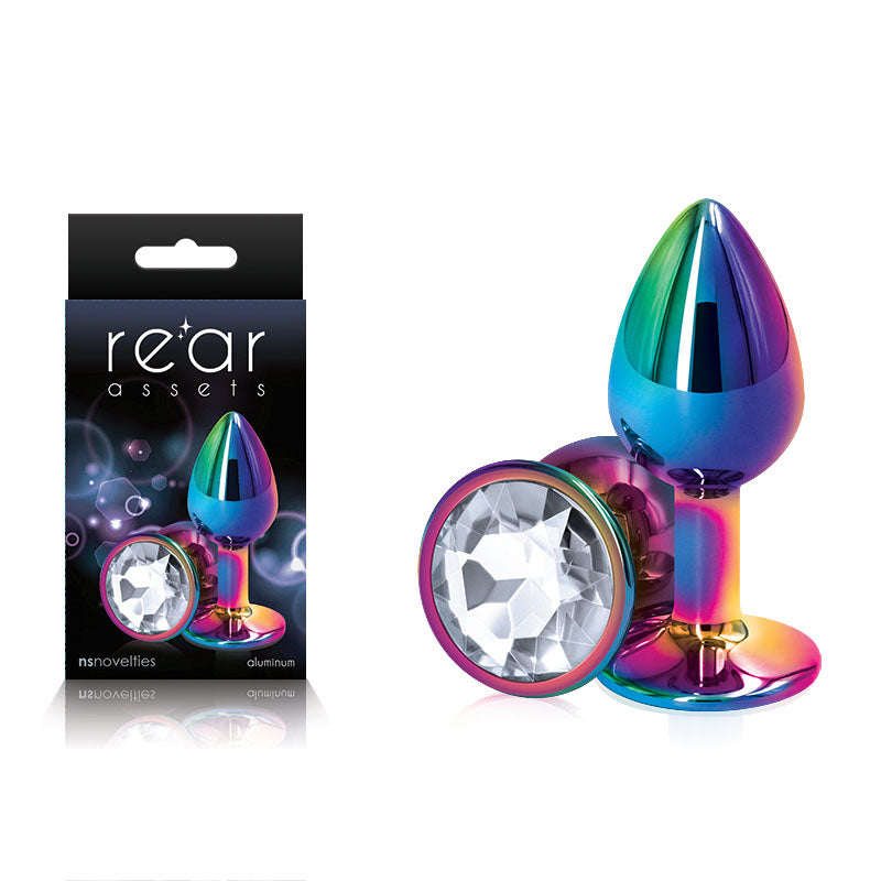 Rear Assets Multi Coloured Small - Multi Coloured Small Metal Butt Plug with Clear Gem Base - Hush Store Sydney 