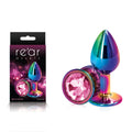 Rear Assets Multi Coloured Small - Multi Coloured Small Metal Butt Plug with Pink Gem Base - Hush Store Sydney 