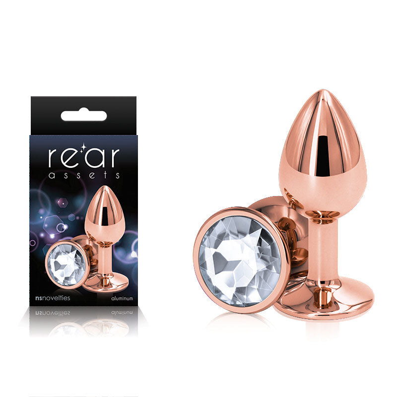 Rear Assets Rose Gold Small - Rose Gold Small Metal Butt Plug with Clear Gem Base - Hush Store Sydney 