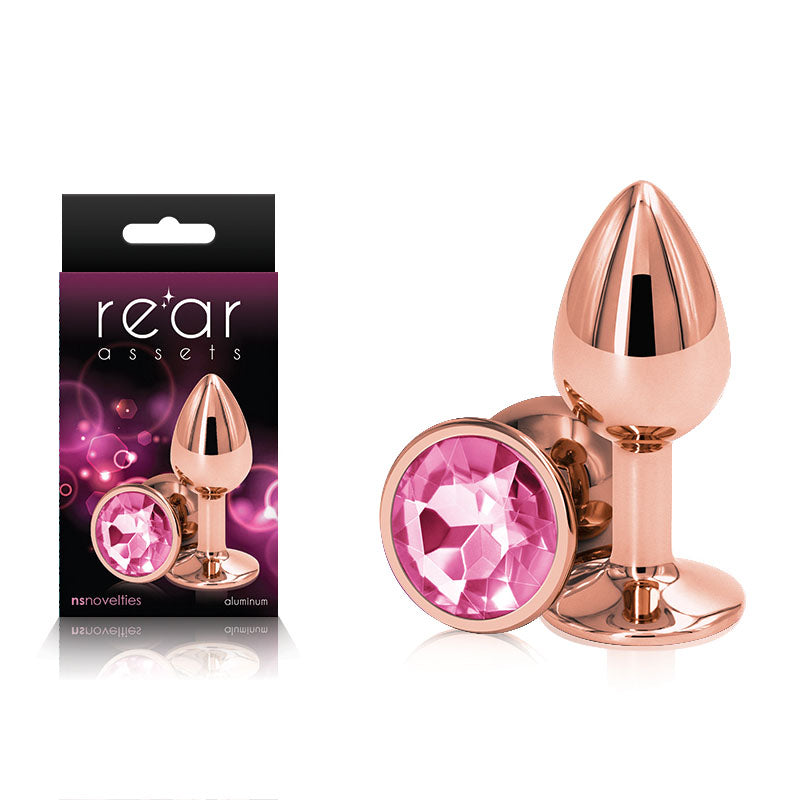 Rear Assets Rose Gold Small - Rose Gold Small Metal Butt Plug with Pink Gem Base - Hush Store Sydney 