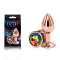 Rear Assets Rose Gold Small - Rose Gold Small Metal Butt Plug with Rainbow Gem Base - Hush Store Sydney 