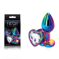 Rear Assets Multi Coloured Heart - Multi Coloured Small Metal Butt Plug with Clear Heart Gem Base - Hush Store Sydney 