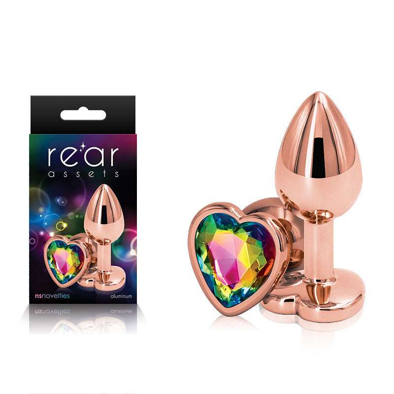 Rear Assets Rose Gold Heart Small - Rose Gold Small Metal Butt Plug with Rainbow Heart Gem Base - Hush Store Sydney 