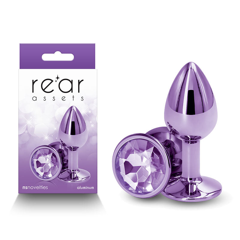 Rear Assets - Small - Purple - Purple 7.1 cm Small Metal Butt Plug with Purple Round Gem Base - Hush Store Sydney 