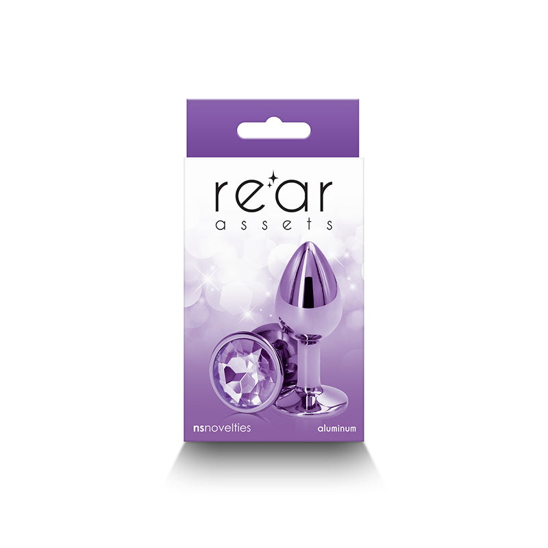 Rear Assets - Small - Purple - Purple 7.1 cm Small Metal Butt Plug with Purple Round Gem Base - Hush Store Sydney 