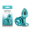 Rear Assets - Small - Teal - Teal 7.1 cm Small Metal Butt Plug with Teal Round Gem Base - Hush Store Sydney 