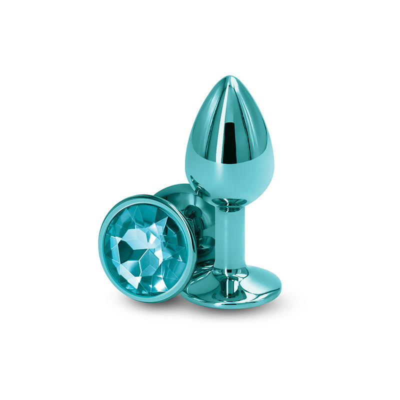 Rear Assets - Small - Teal - Teal 7.1 cm Small Metal Butt Plug with Teal Round Gem Base - Hush Store Sydney 