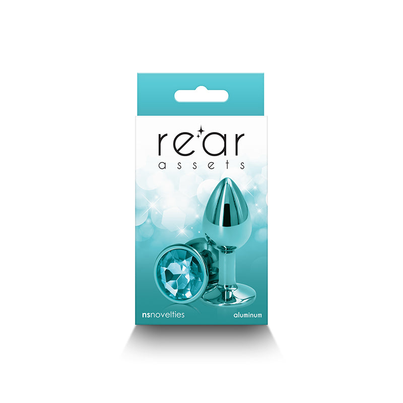 Rear Assets - Small - Teal - Teal 7.1 cm Small Metal Butt Plug with Teal Round Gem Base - Hush Store Sydney 