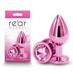 Rear Assets - Medium - Pink - Pink 8.2 cm Medium Metal Butt Plug with Pink Round Gem Base - Hush Store Sydney 