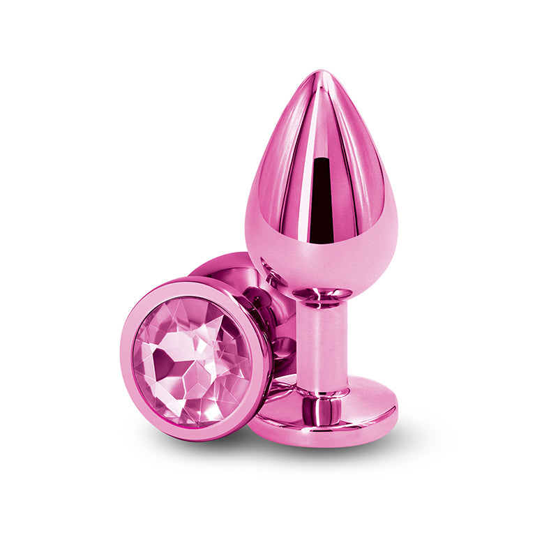 Rear Assets - Medium - Pink - Pink 8.2 cm Medium Metal Butt Plug with Pink Round Gem Base - Hush Store Sydney 