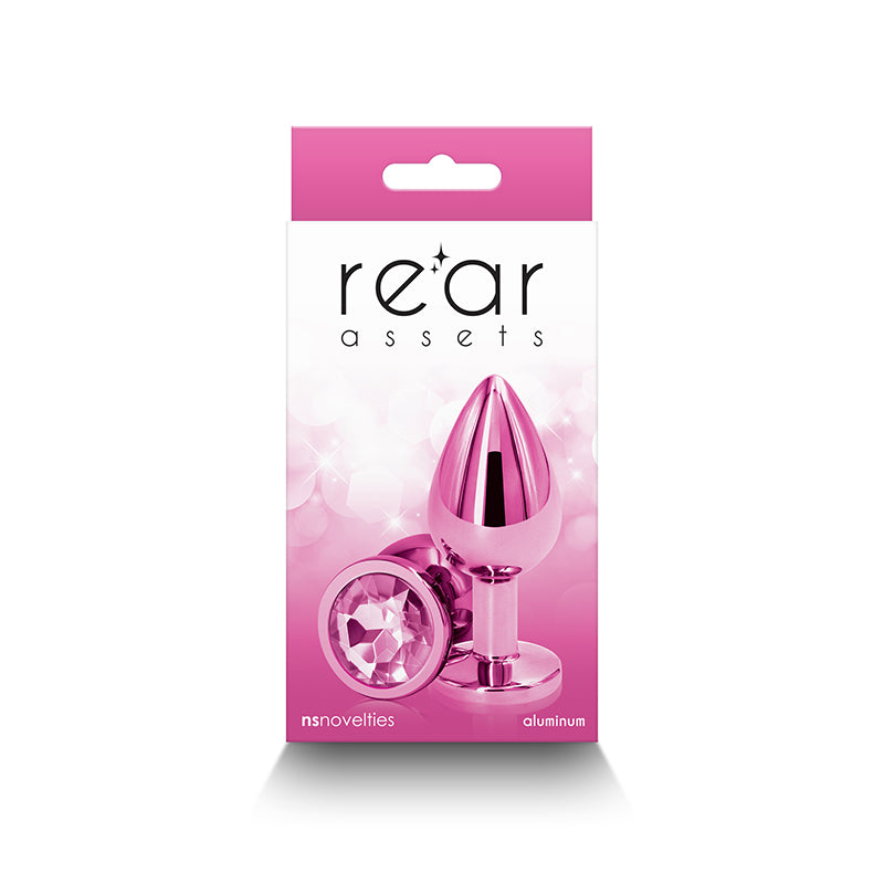 Rear Assets - Medium - Pink - Pink 8.2 cm Medium Metal Butt Plug with Pink Round Gem Base - Hush Store Sydney 