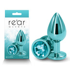 Rear Assets - Medium - Teal - Teal 8.2 cm Medium Metal Butt Plug with Teal Round Gem Base - Hush Store Sydney 