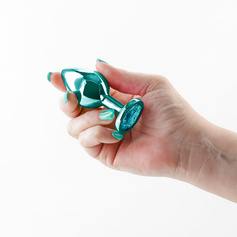 Rear Assets - Medium - Teal - Teal 8.2 cm Medium Metal Butt Plug with Teal Round Gem Base - Hush Store Sydney 