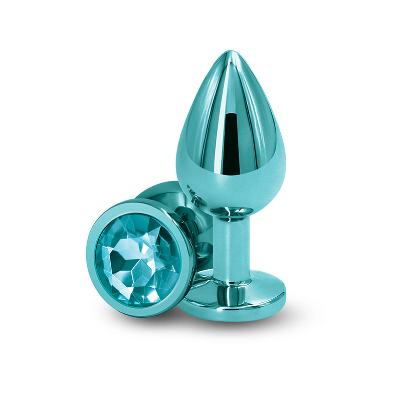 Rear Assets - Medium - Teal - Teal 8.2 cm Medium Metal Butt Plug with Teal Round Gem Base - Hush Store Sydney 