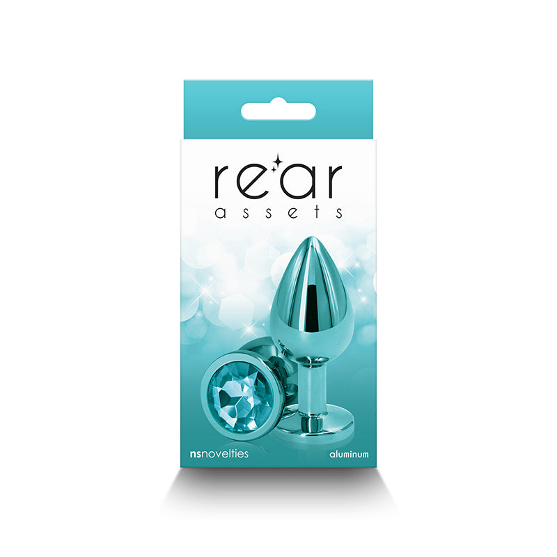 Rear Assets - Medium - Teal - Teal 8.2 cm Medium Metal Butt Plug with Teal Round Gem Base - Hush Store Sydney 