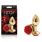 Rear Assets Rose - Small - Gold 7.6 cm Metal Butt Plug with Red Rose Base - Hush Store Sydney 