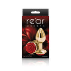 Rear Assets Rose - Small - Gold 7.6 cm Metal Butt Plug with Red Rose Base - Hush Store Sydney 