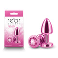 Rear Assets Petite - Pink - Pink 6 cm Metal Butt Plug with Pink Round Gem Base - Hush Store Sydney 