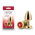 Rear Assets Petite - Gold with Red Gem - Gold 6 cm Metal Butt Plug with Red Round Gem Base - Hush Store Sydney 