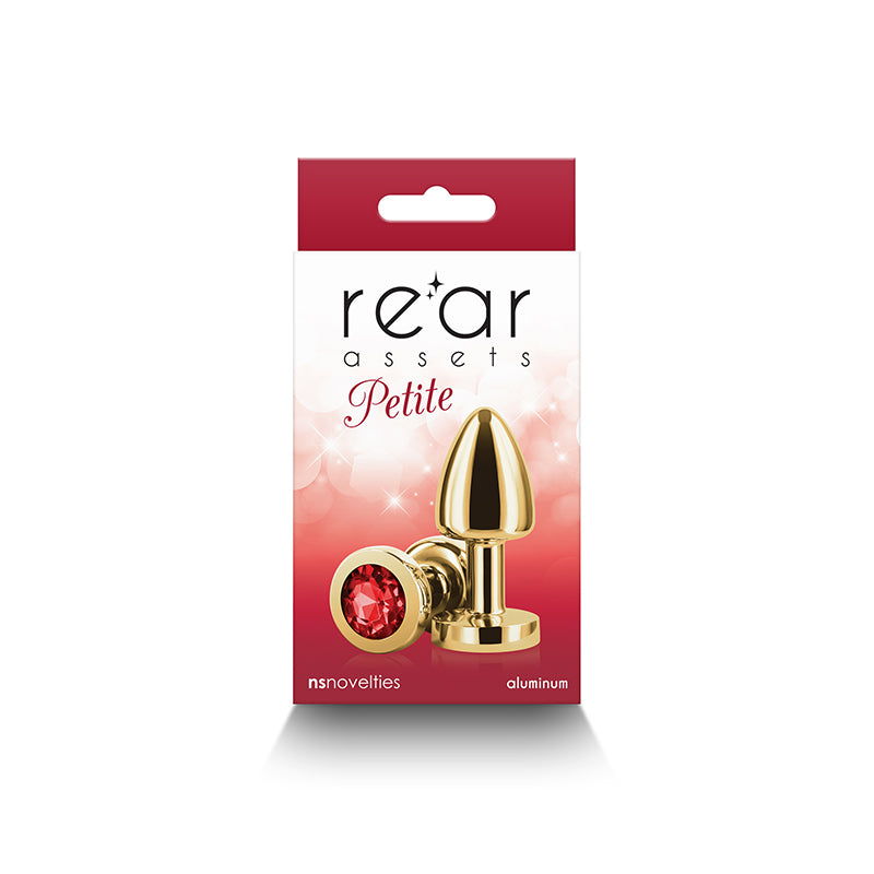 Rear Assets Petite - Gold with Red Gem - Gold 6 cm Metal Butt Plug with Red Round Gem Base - Hush Store Sydney 