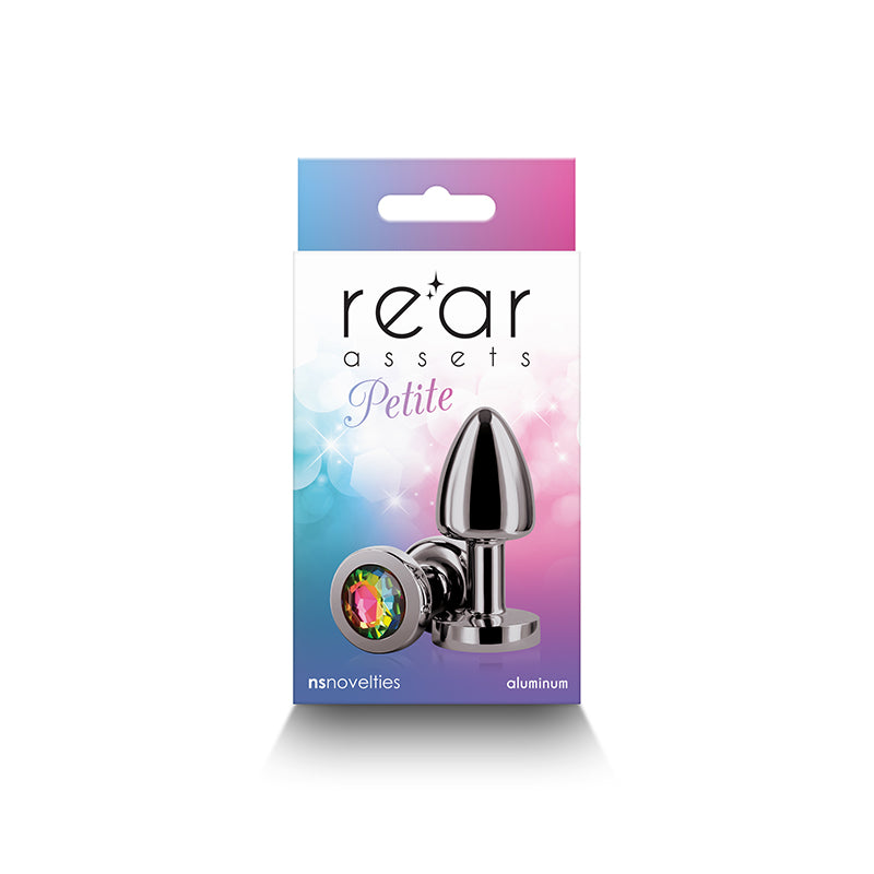 Rear Assets Petite - Gunmetal with Rainbow Gem - Gunmetal 6 cm Metal Butt Plug with Rainbow Round Gem Base - Hush Store Sydney 