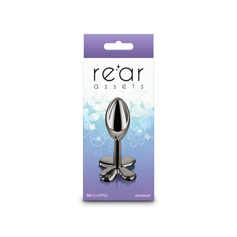 Rear Assets Clover - Gunmetal - Gunmetal 9.2 cm Metallic Butt Plug - Hush Store Sydney 