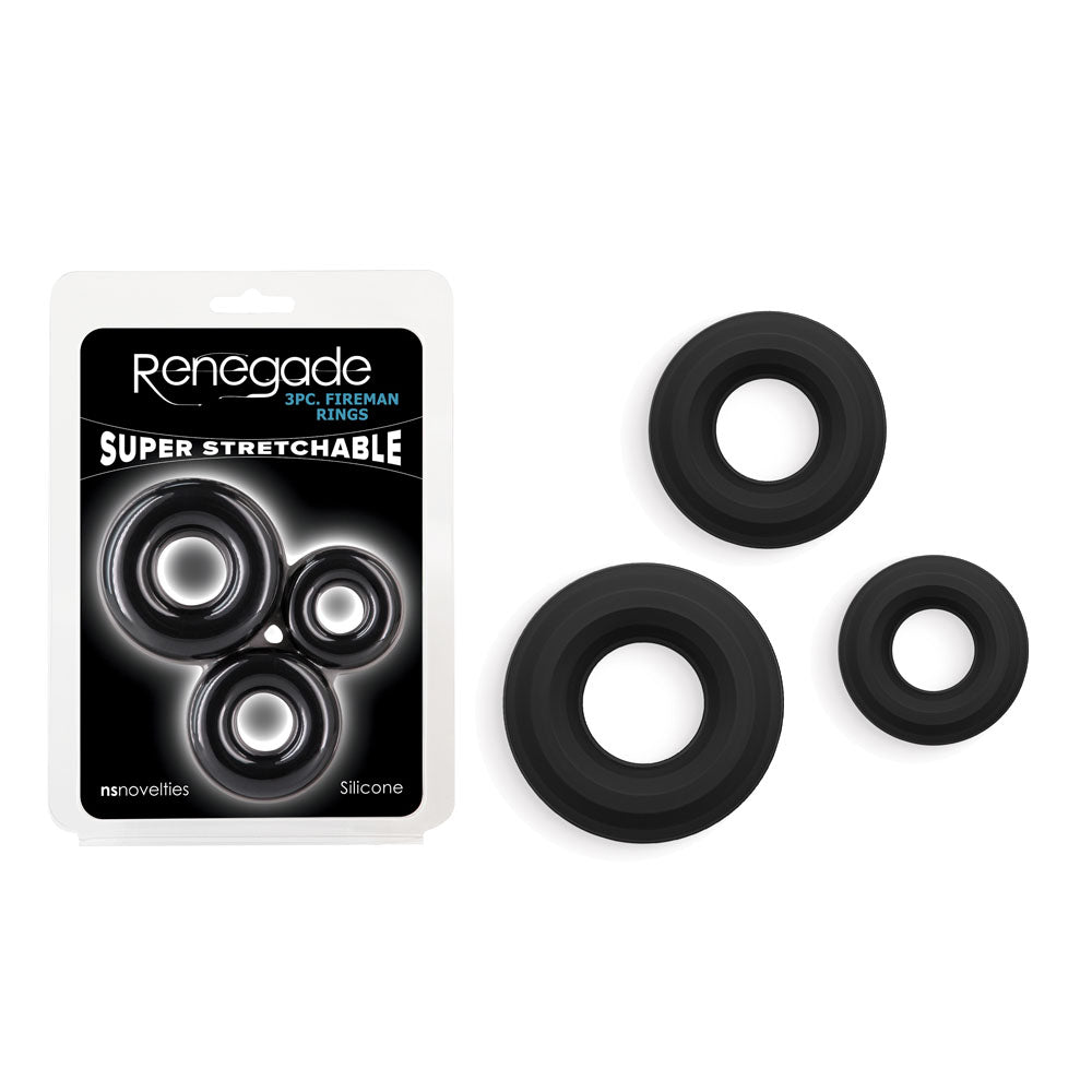 Renegade 3pc Fireman Rings - Black - Black Cock Rings - Set of 3 Sizes - Hush Store Sydney 