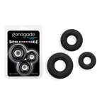 Renegade 3pc Fireman Rings - Black - Black Cock Rings - Set of 3 Sizes - Hush Store Sydney 