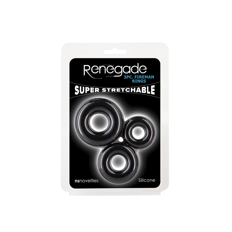 Renegade 3pc Fireman Rings - Black - Black Cock Rings - Set of 3 Sizes - Hush Store Sydney 