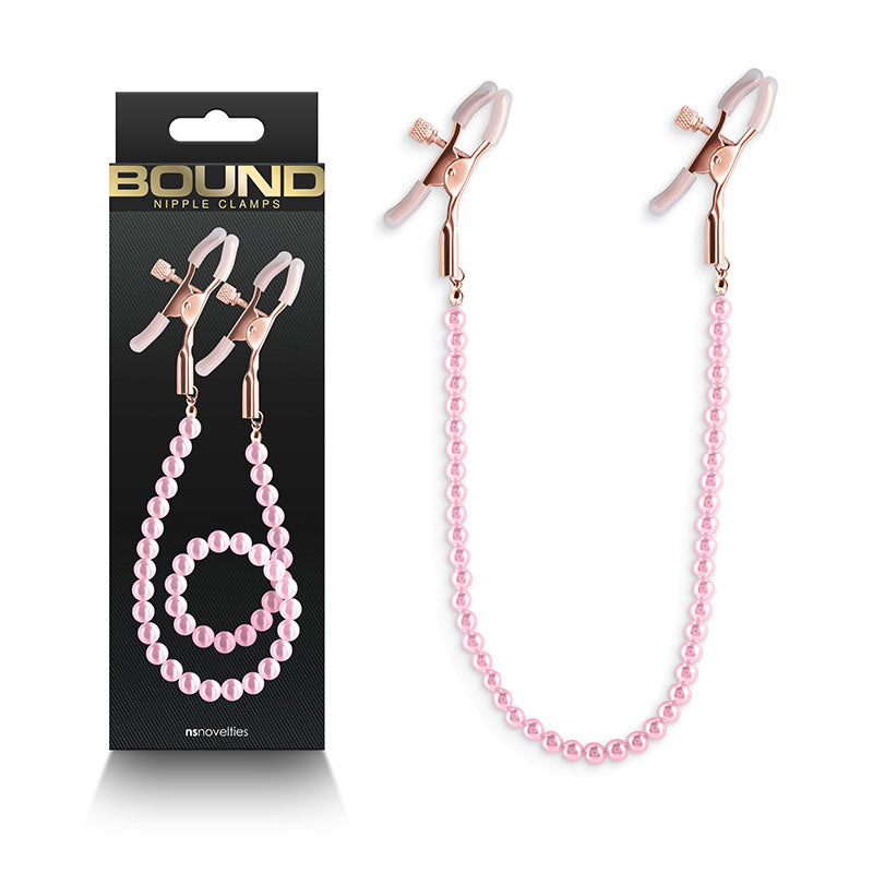 Bound Nipple Clamps - DC1 - Pink - Gold Nipple Clamps with Pink Pearl Chain - Hush Store Sydney 