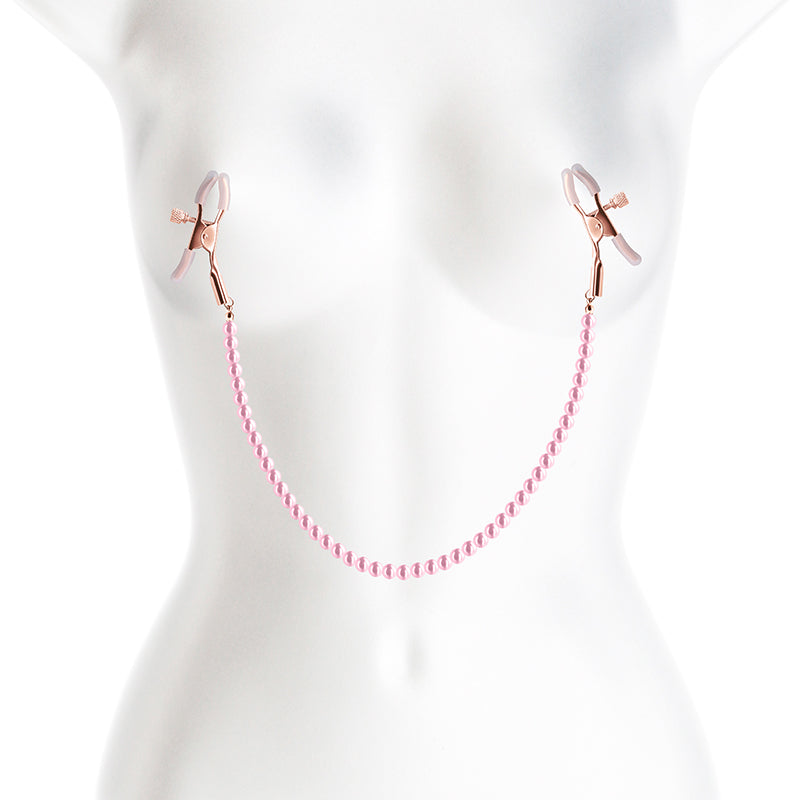 Bound Nipple Clamps - DC1 - Pink - Gold Nipple Clamps with Pink Pearl Chain - Hush Store Sydney 