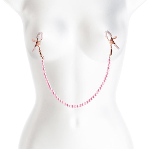 Bound Nipple Clamps - DC1 - Pink - Gold Nipple Clamps with Pink Pearl Chain - Hush Store Sydney 