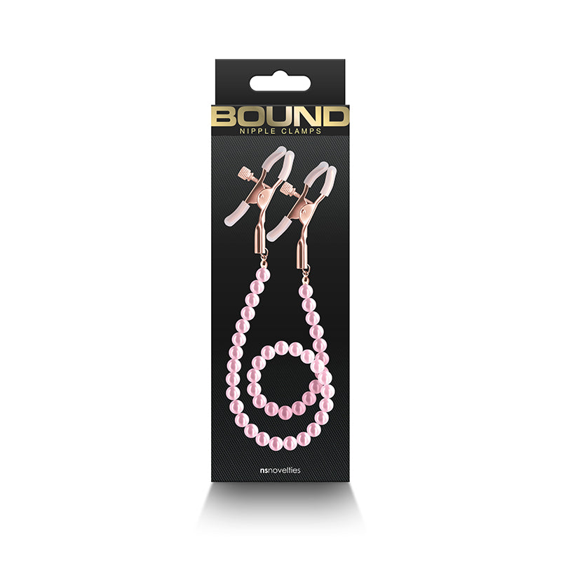 Bound Nipple Clamps - DC1 - Pink - Gold Nipple Clamps with Pink Pearl Chain - Hush Store Sydney 